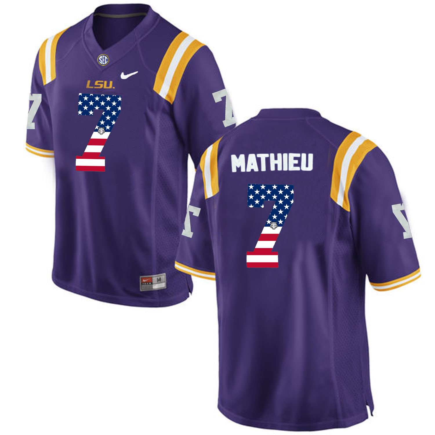 US Flag Fashion Men LSU Tigers Tryann Mathieu #7 College Football Limited Jersey  Purple